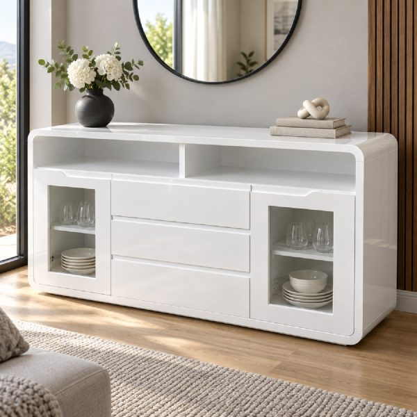 Gloss White Buffet Cabinet 1500mm – Modern Sideboard & TV Stand NZ Gloss White Buffet Cabinet 1500mm – Modern Sideboard & TV Stand NZ