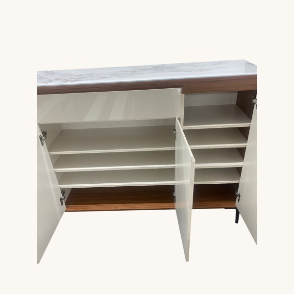 Modern White Marble Top Sideboard Cabinet with Rose Gold Mirror Set – High Gloss Storage Buffet Cabinet | NZ