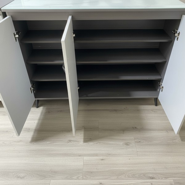 120cm Modern 3-Door Shoe Cabinet with Glass Top
