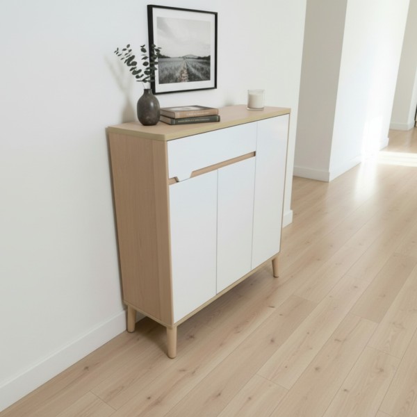 95cm Modern 3 -Door Shoe Cabinet & Drawer