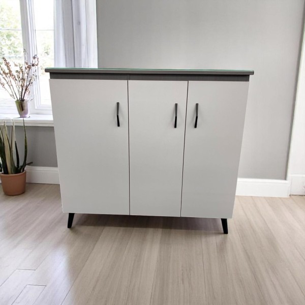 Glass top 3 doors shoe cabinet 