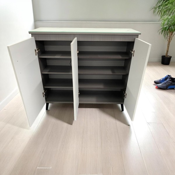 Glass top 3 doors shoe cabinet 