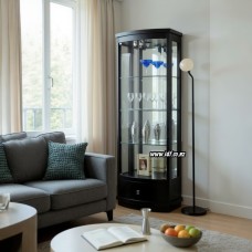 65cm Black High-Gloss Glass Display Cabinet with LED Lighting & Lock