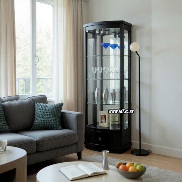 65cm Black High-Gloss Glass Display Cabinet with LED Lighting & Lock