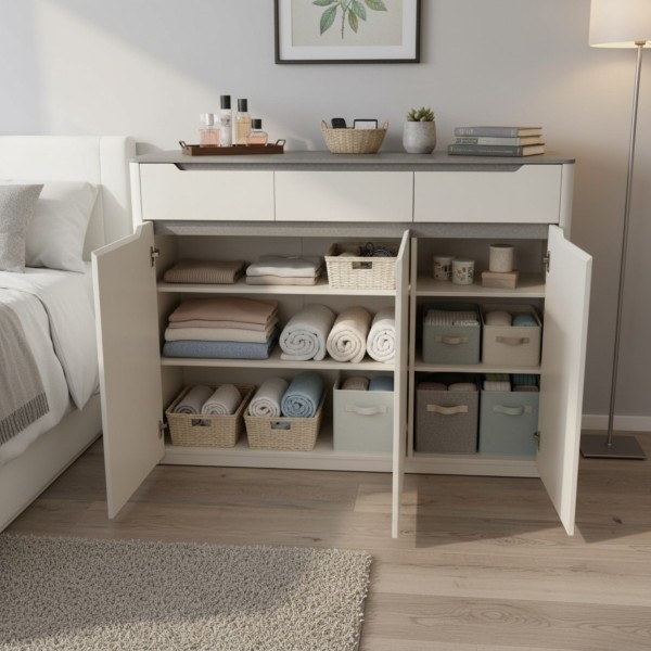 Modern 3 Drawer Shoe & Storage Cabinet – Angelic White & Grey