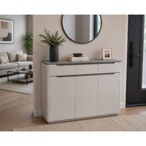 Modern 3 Drawer Shoe & Storage Cabinet – Angelic White & Grey