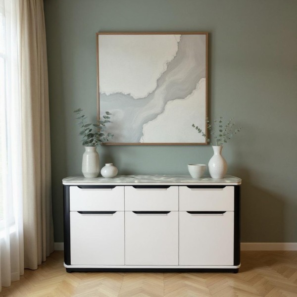 Knoll-Inspired Marble Top Buffet Sideboard – Modern Luxury Storage Cabinet NZ