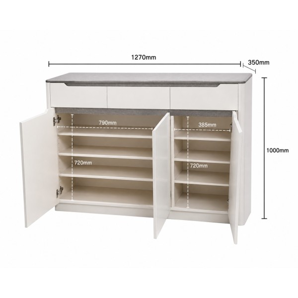 Modern 3 Drawer Shoe & Storage Cabinet – Angelic White & Grey