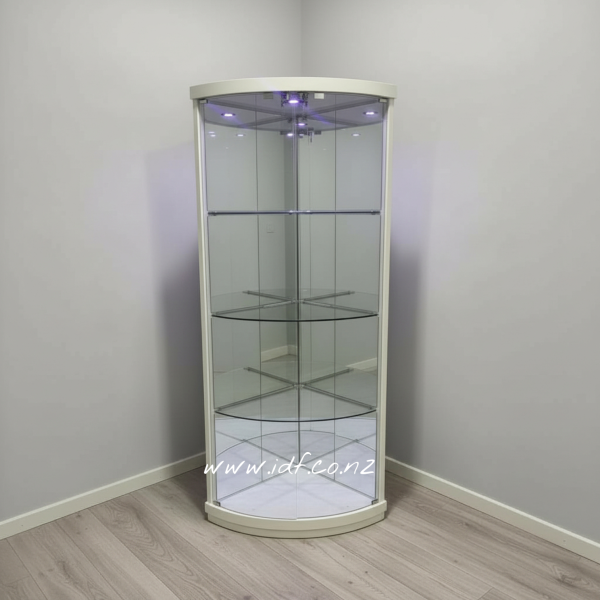 White Gloss Corner Display Cabinet with Glass Doors & LED Light | Lockable Display Cabinet NZ