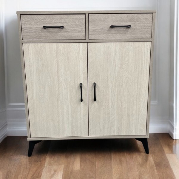 80cm Shoe Cabinet with 2 Drawers & 2 Doors – Light Grey & Beige Finish | Entryway Storage
