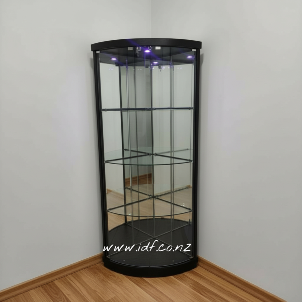 Black Corner Display Cabinet with Glass Doors & LED Light | Lockable Display Cabinet NZ