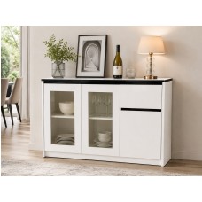 Modern Sideboard Cabinet – White Marble Glass Top 120cm
