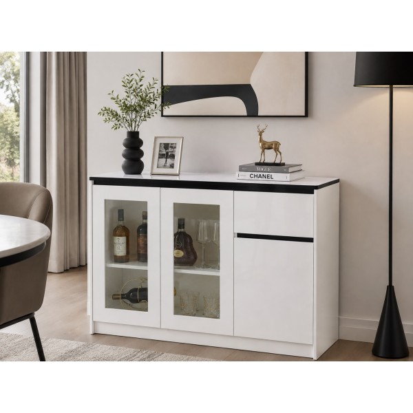 Modern Sideboard Cabinet – White Marble Glass Top 120cm