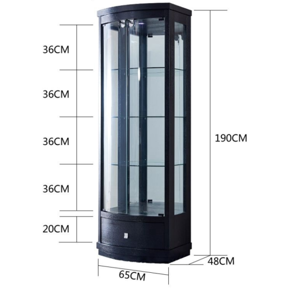 65cm Black High-Gloss Glass Display Cabinet with LED Lighting & Lock