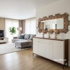 Modern White Marble Top Sideboard Cabinet with Rose Gold Mirror Set – High Gloss Storage Buffet Cabinet | NZ