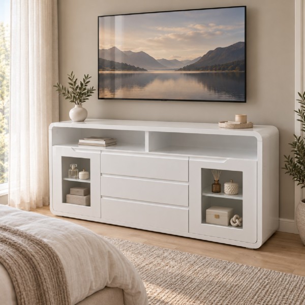 Gloss White Buffet Cabinet 1500mm – Modern Sideboard & TV Stand NZ