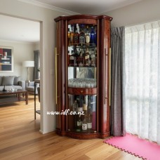 Royal Corner Bar Cabinet – Luxury Pull-Out Wine Cabinet with LED Lights | NZ - Maple Brown