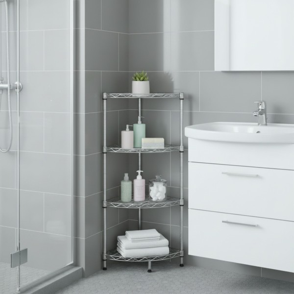 Chrome 4-Tier Corner Storage Rack – Heavy Duty Carbon Steel Organizer Chrome 4-Tier Corner Storage Rack – Heavy Duty Carbon Steel Organizer