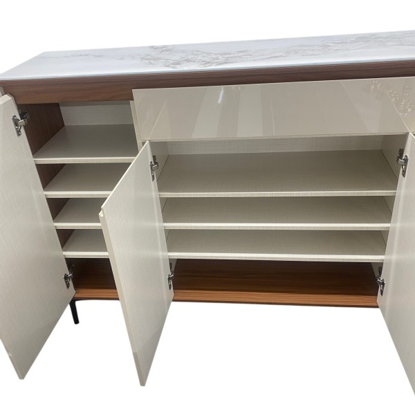 Modern White Marble Top Sideboard Cabinet with Rose Gold Mirror Set – High Gloss Storage Buffet Cabinet | NZ