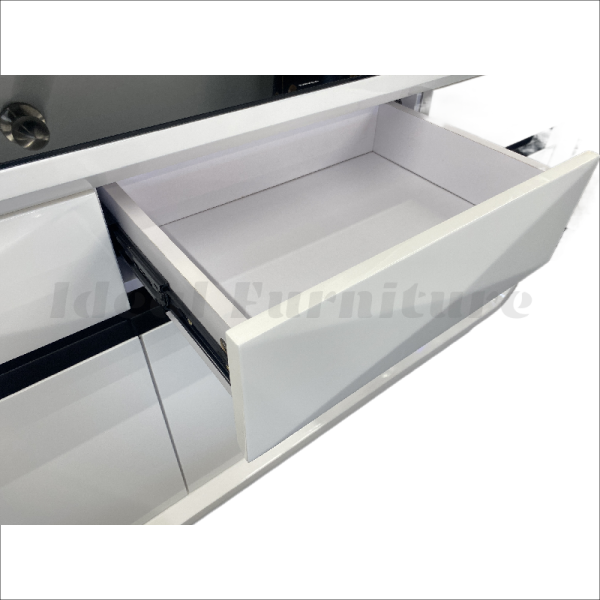 Modern Glass Top Sideboard Cabinet 1500mm – High Gloss White Buffet & TV Stand | NZ