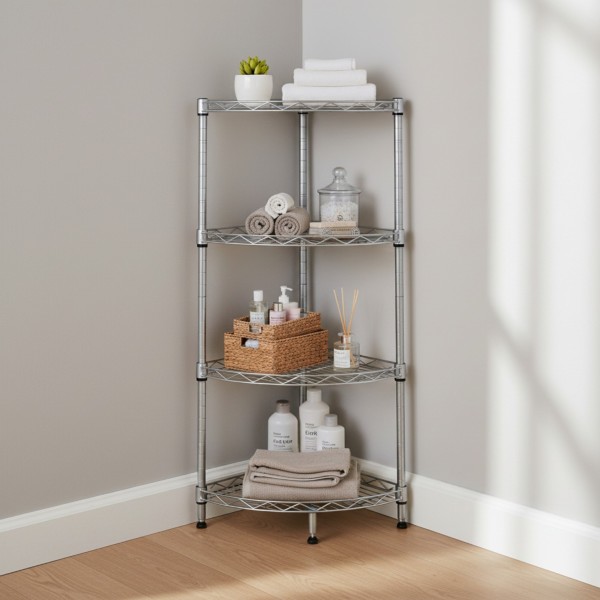 Chrome 4-Tier Corner Storage Rack – Heavy Duty Carbon Steel Organizer