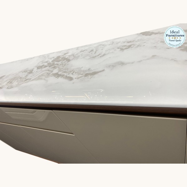 Modern White Marble Top Sideboard Cabinet with Rose Gold Mirror Set – High Gloss Storage Buffet Cabinet | NZ Modern White Marble Top Sideboard Cabinet with Rose Gold Mirror Set – High Gloss Storage Buffet Cabinet | NZ