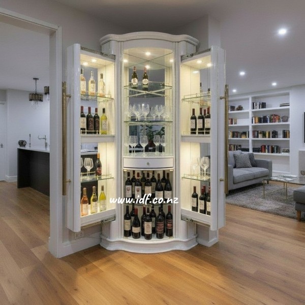 Royal Corner Bar Cabinet – Luxury Pull-Out Wine Cabinet with LED Lights | NZ Royal Corner Bar Cabinet – Luxury Pull-Out Wine Cabinet with LED Lights | NZ