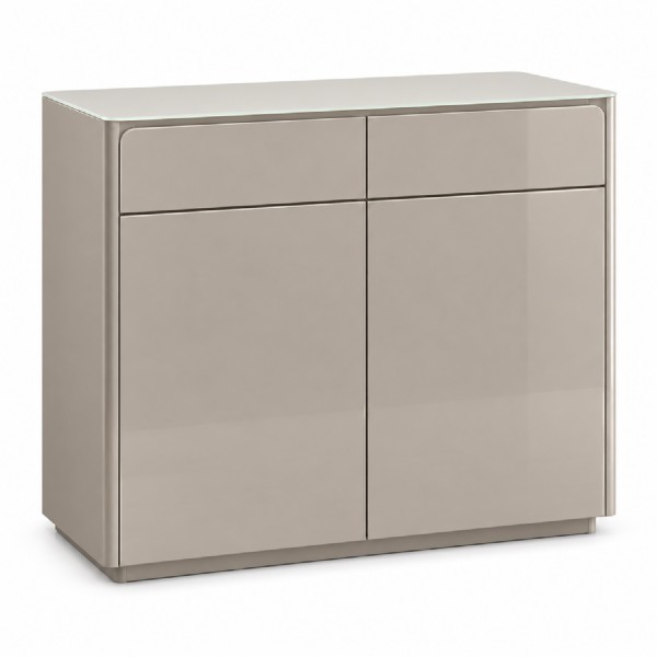 High Gloss Beige Storage Cabinet – 2 Doors & 2 Drawers, 95cm
