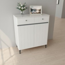 Modern White Gloss Shoe Storage Cabinet with Sintered Stone Top – 2 Drawers & 2 Doors | 80cm Entryway Cabinet NZ