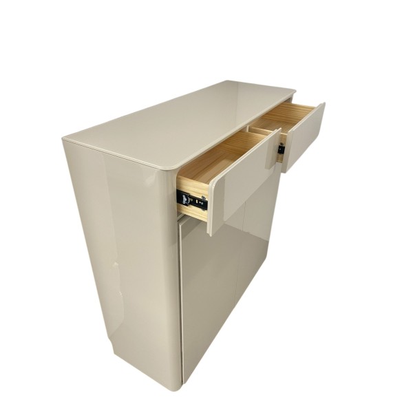 High Gloss Beige Storage Cabinet – 2 Doors & 2 Drawers, 95cm High Gloss Beige Storage Cabinet – 2 Doors & 2 Drawers, 95cm