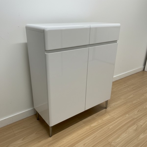 Premium 80cm High Gloss Shoe Cabinet – Modern Grey Hallway Storage with Soft-Close Doors & Metal Legs