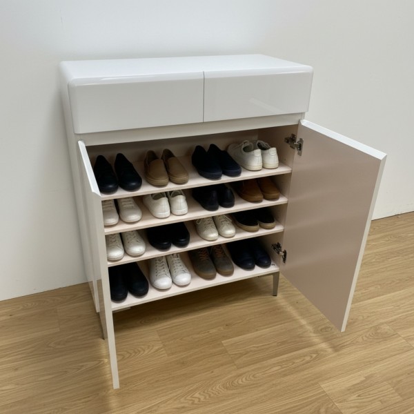 Premium 80cm High Gloss Shoe Cabinet – Modern Grey Hallway Storage with Soft-Close Doors & Metal Legs