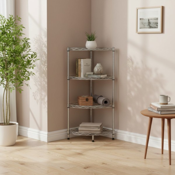 Chrome 4-Tier Corner Storage Rack – Heavy Duty Carbon Steel Organizer