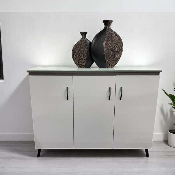 120cm Modern 3-Door Shoe Cabinet with Glass Top