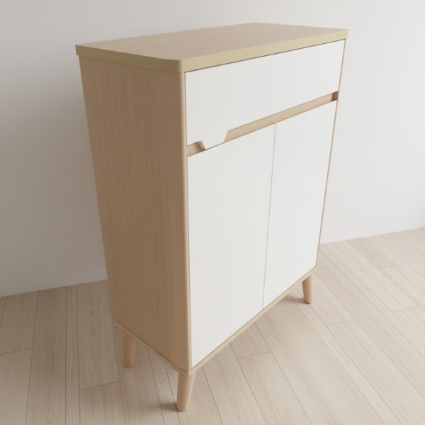 Modern 70cm Shoe Cabinet - Space-saving Entryway Storage in White & Light Oak 