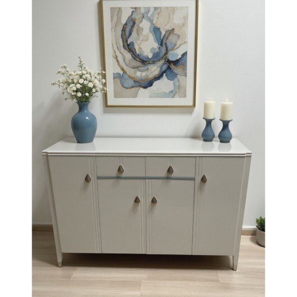 Modern 1500mm Sideboard-High-Gloss Gray Buffet Cabinet With Gold Acconts