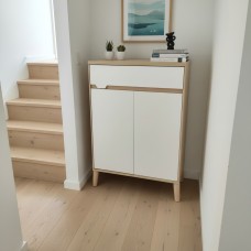 Modern 70cm Shoe Cabinet - Space-saving Entryway Storage in White & Light Oak 