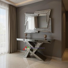 Mirrored Glass Console Table & Wall Mirror Set – Luxury Crushed Diamond Hall Table | NZ - Console table with wall mirror set