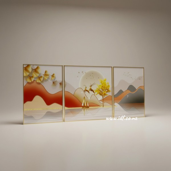 Luxury Rose Gold Console Table & 3 Piece Golden Wall Art Set – Mirrored Entryway Furniture NZ