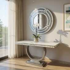 Sinter Stone Top Console Table With Round Mirror