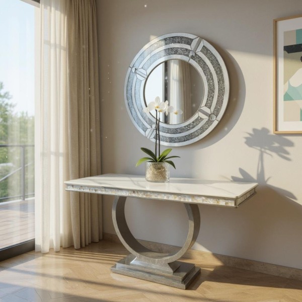 Sinter Stone Top Console Table With Round Mirror
