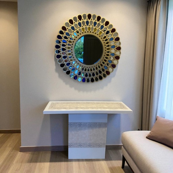 Golden Flowers round wall mirror 