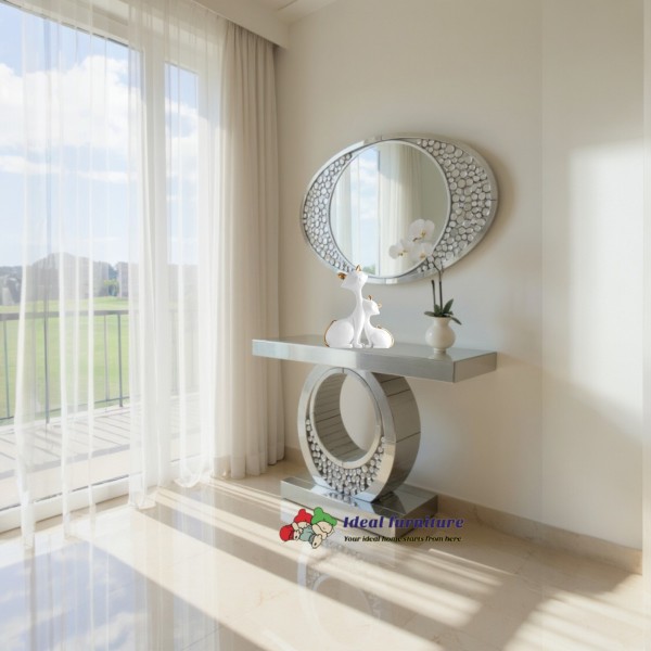 Oveela mirrored glass console table with wall mirror Oveela mirrored glass console table with wall mirror