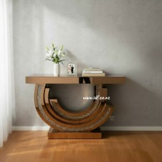 Luxury Rose Gold Mirrored Console Table with Crushed Diamond Curved Base – Modern Entryway Hall Table NZ