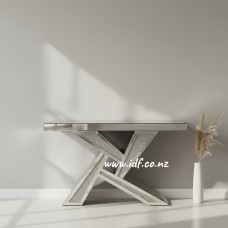 Mirrored Glass Console Table & Wall Mirror Set – Luxury Crushed Diamond Hall Table | NZ - Console table only 