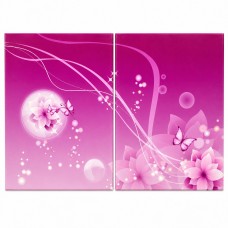 Pink Butterfly & Floral Canvas Wall Art – Set of 2