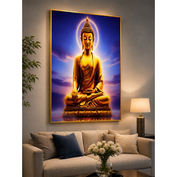 Golden Buddha Wall Art – Crystal Porcelain Art with Gold Aluminium Frame 60x90cm | Luxury Buddha Wall Decor NZ Golden Buddha Wall Art – Crystal Porcelain Art with Gold Aluminium Frame 60x90cm | Luxury Buddha Wall Decor NZ