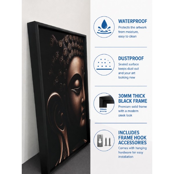 Zen Buddha Face Wall Art 60x90cm – Crystal Porcelain Art with Black PS Frame | Waterproof & Dustproof NZ Zen Buddha Face Wall Art 60x90cm – Crystal Porcelain Art with Black PS Frame | Waterproof & Dustproof NZ