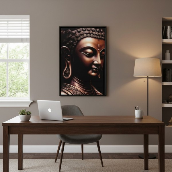 Zen Buddha Face Wall Art 60x90cm – Crystal Porcelain Art with Black PS Frame | Waterproof & Dustproof NZ