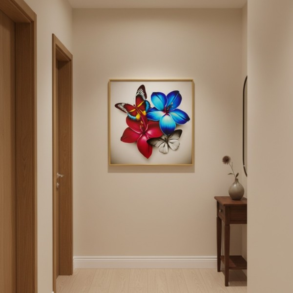 50cm Butterfly & Floral Crystal Wall Art – Gold Aluminum Frame